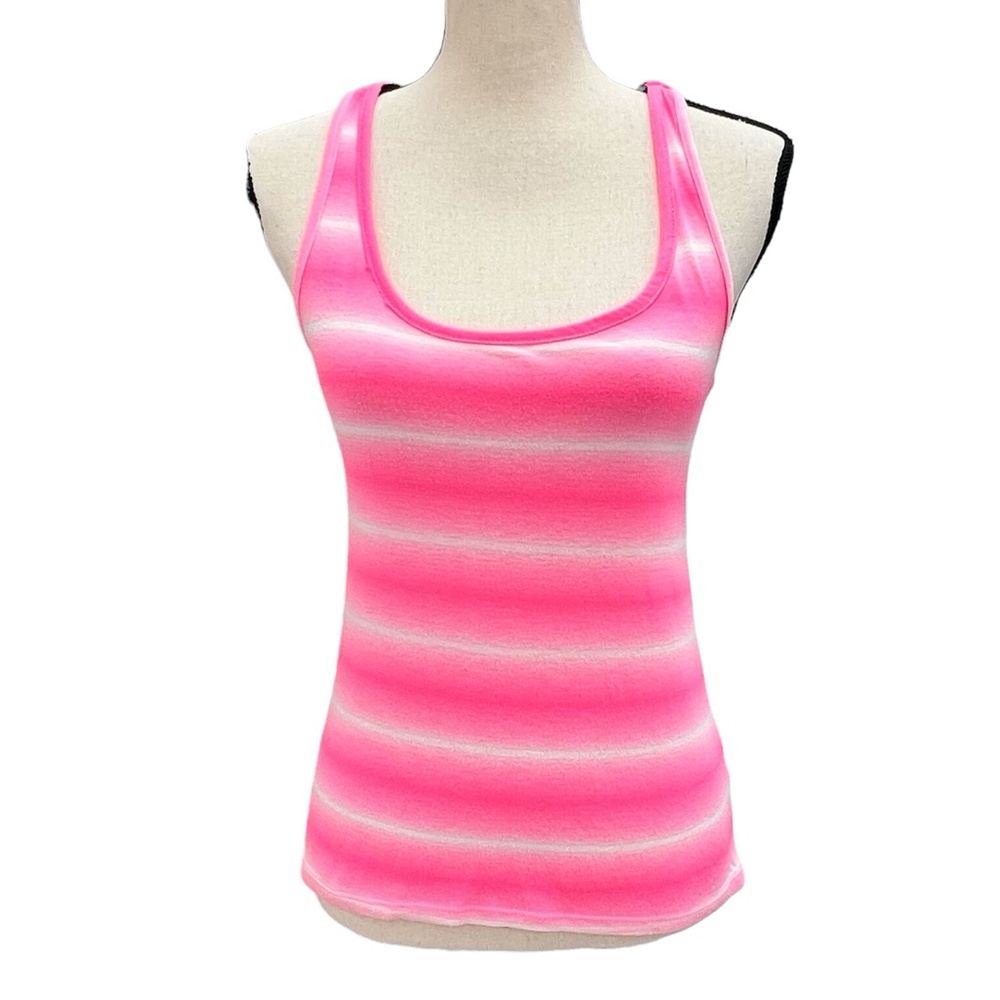 VINTAGE HAVANA PINK & WHITE STRIPED SCOOP NECK HALTER/RACER BACK FITTED TANK TOP